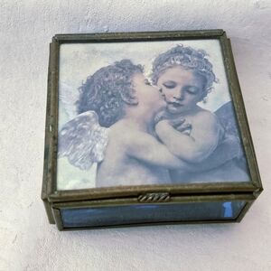 VTG Enesco Corp Mexico Stained Glass & Brass Trinket Jewelry Box Reflective